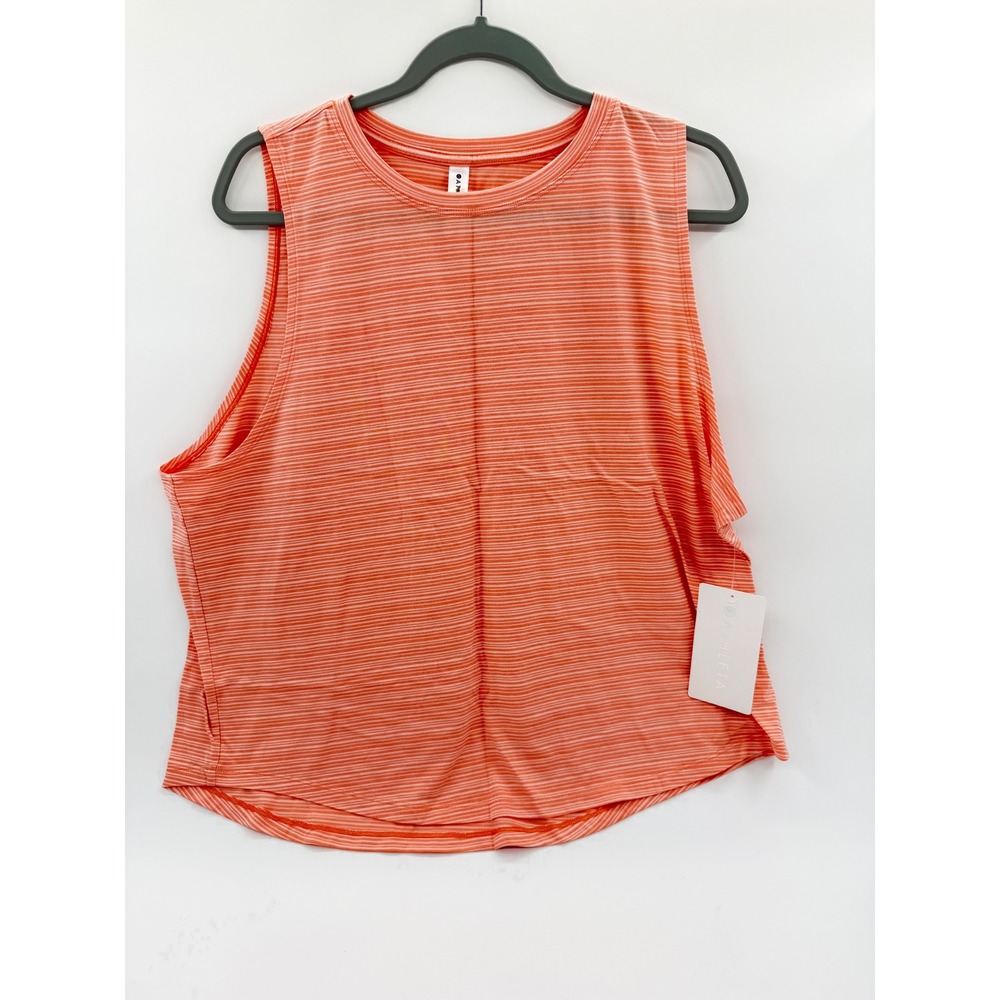 Athleta‎ Cloudlight Striped Muscle Tank Orange White Stripe 1X New